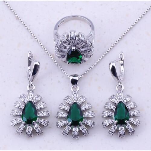 Delightful Green Created Emerald & CZ 925 Sterling Jewelry Sets For Women Trendy Fashion Jewelry Free Gift Box J0032