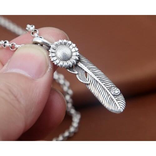S925 Sterling Silver Jewelry Takahashi Goro Retro Thai Silver Sunflower Feather Male And Female Pendants