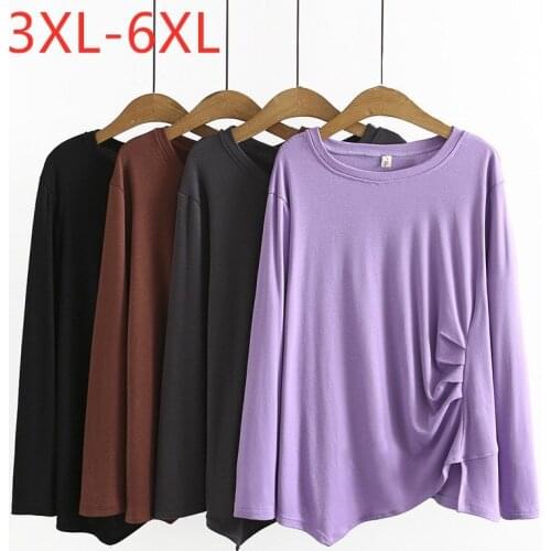 New Ladies Autumn Winter Plus Size Basic Tops For Women Large Long Sleeve Slim Elastic Fold Cashmere T-shirt 3XL 4XL 5XL 6XL