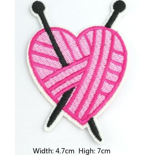 1Pcs Pink Love Knitting Patches Iron On Embroidered Patch For Clothing Stick On Badge Paste For Clothes Sew On Bag Pants DIY