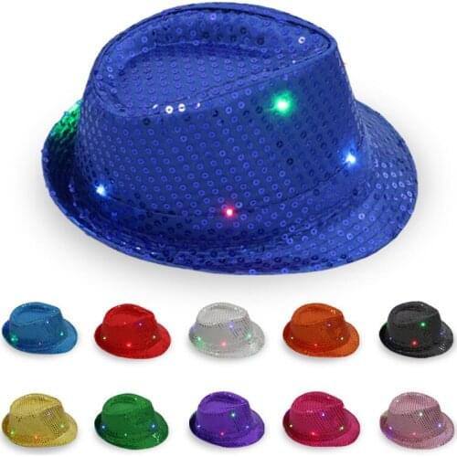 10pcs Blinking Luminous Jazz Hat Stage Props Sequin Cowboy Hats for Men Women Costumes Performances Club Christmas Parties