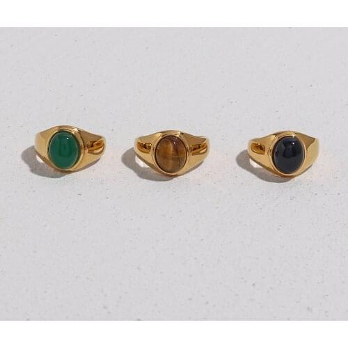 2021 Hypoallergenic Stainless Steel Gold Plated Green Coffe Black Natural Oval Opal Rings For Women Vintage Party Stone Ring