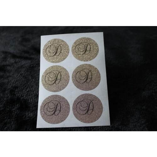 3.8cm Monogram D Rose gold glitter classic round sticker