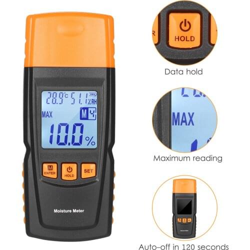 3-in-1 Digital Wood Moisture Meter Firewood Water Content Analyzer Ambient Temperature+Humidity+Wood Moisture Tester&Backlight