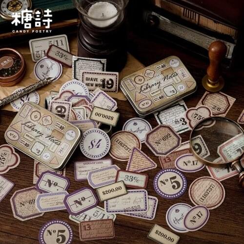 40Pcs Vintage Coffee Label Stickers Junk Journal Ephemera Decorative Retro Metal Box Stickers Diary Album Scrapbooking Stickers