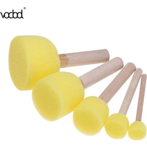 5Pcs/set Sponge Paint Brushes Toys Wooden Handle Seal Sponge Brushes Kids Children Drawing Painting Graffiti Brush School Supply