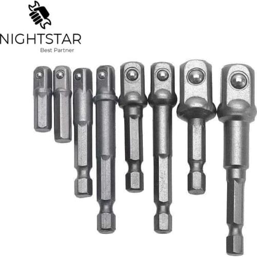8pcs 1/4" Hex Shank To Impact Driver Drill Bits Bar Socket Adapter Set Hex Shank Steel Ball Socket Bit Adapter Set 1/4 3/8 1/2