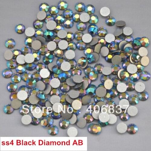 Free Shipping! 1440pcs/Lot, ss4 (1.5-1.7mm) Black Diamond AB Flat Back Nail Art Glue On Non Hotfix Rhinestones