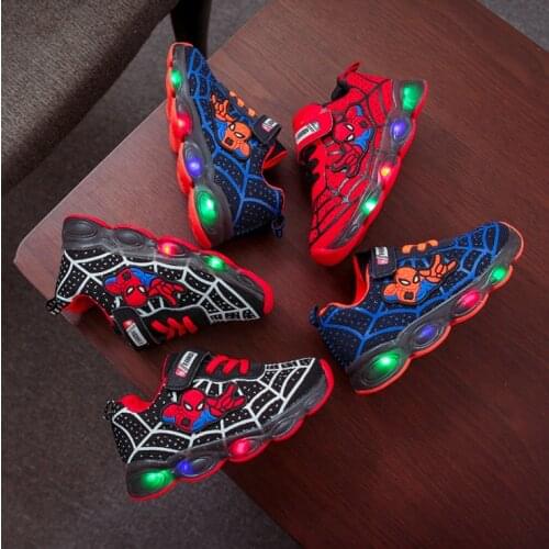 Disney 2021 childrens cartoon spiderman boy girl casual shoes sneakers non-slip soft bottom light up shoes Tennis shoes