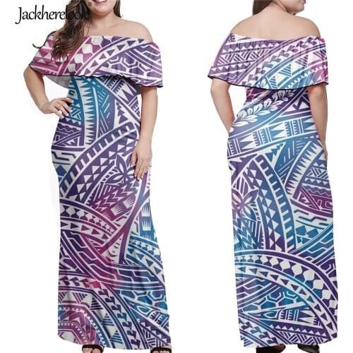 Jackherelook Polynesain Tattoo Tribal Brand Design Sexy Off Shoulder Dresses Bodycon Long Party Women Maxi Long Dress Party Robe