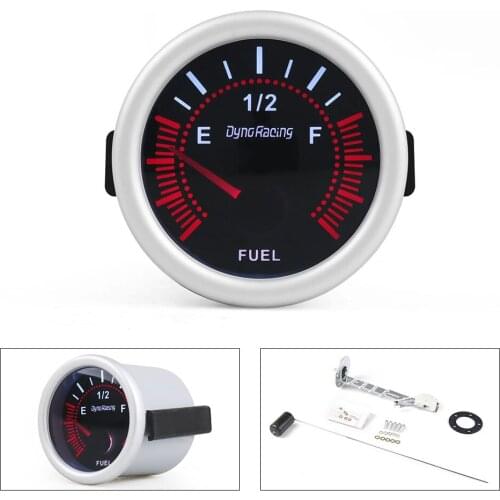 Dynoracing 2" 52mm Universal 12V LED Smoke Len Fuel Level Gauge Meter With Fuel Sensor E-1/2-F Pointer TT101317
