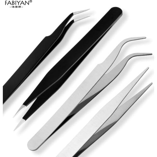 Nail Art Tool 4pcs Nipper Clipper Tweezer Stainless Steel Anti-Magnetic Curved Straight Picking Rhinestone Glitter