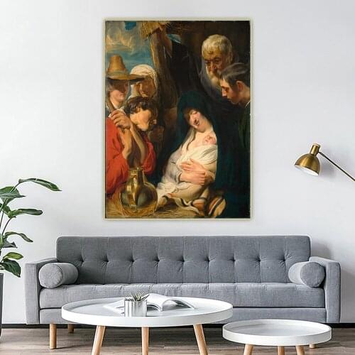 Jacob Jordaens《The Adoration of the Shepherds》Canvas Oil Painting Artwork Aesthetic Picture Wall Hanging Decor Home Decoration