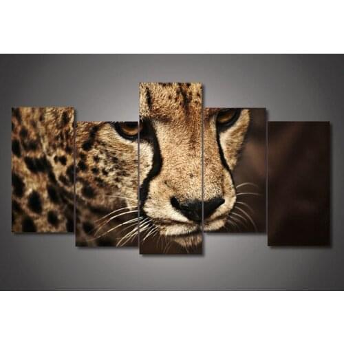 Canvas painting new 5 piece Animal Cheetah picture Painting wall art room decor print poster picture canvas Free shipping\C-967