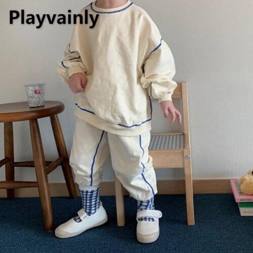 2021 New Korean Style Autumn Baby Girls Boys 2-pcs Sets Striped Long Sleeves Open Thread Top + Pants Kids Casual Outfits E1135