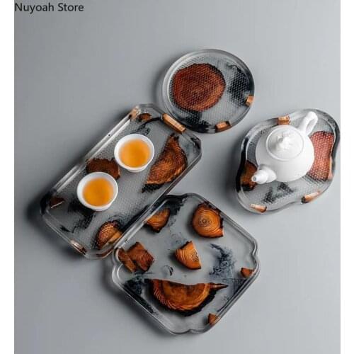 Creative Resin Storage Tray Household Tea Set Tray Round Desktop Fruit Tray Living Room Tableware Supplies Kitchen Storage Tools