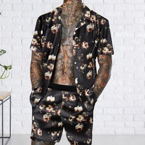 Plus Size Summer Men Sets Tracksuit Floral Print Soft Men Floral Print Men Beach Loose Short Sleeve Outfit Sets мужская одежда