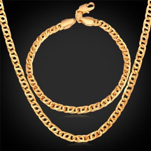 Gold Color Necklace/Bracelet Set For Men / Women New Trendy Gift 55CN 21CM Vintage Gold Color Jewelry Sets NH848