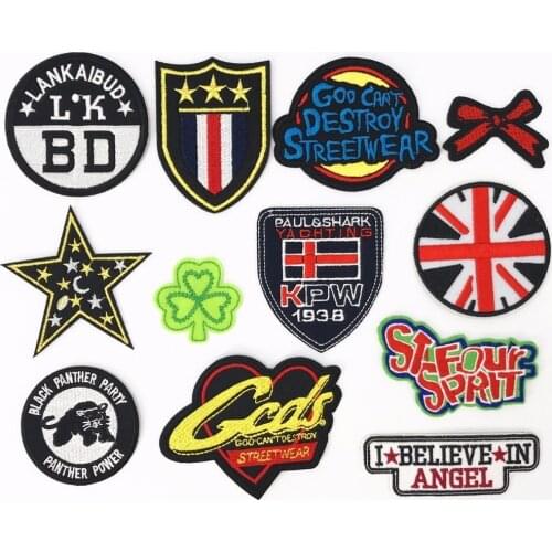 Fine 3D Military Letter Embroidered Badges Iron On Flags Stars Appliques Morale Golden Bow Stars Patches for Clothing Parches