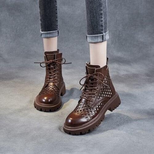 2021 New Mesh Short Boots Womens Summer Net Yarn Breathable Two-colored Martin Boots Hollow Boots Cool Tide 35-40