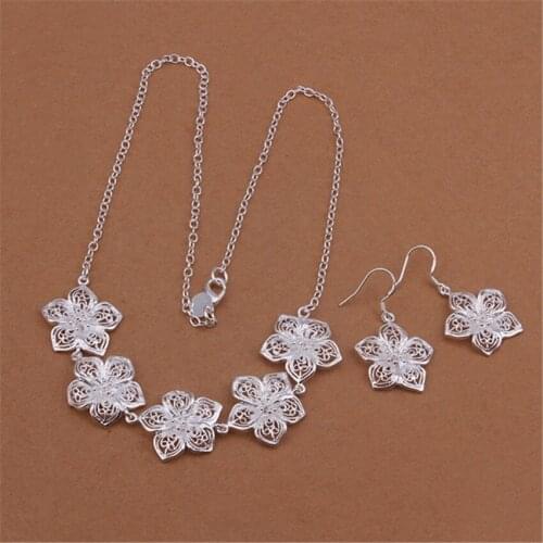 New 925 sterling Silver Retro beautiful Flowers necklaces earrings Jewelry sets for women Fashion Party wedding Christmas Gifts