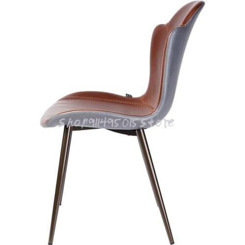 Dining Chair Home Leisure Backrest Nordic Light Luxury Modern Minimalist Wrought Iron Leather Chair Cafe Restaurant Hotel Chair