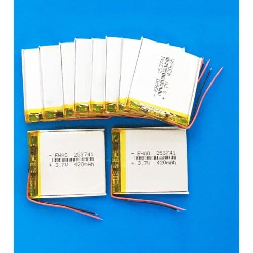 Wholesale 10 pcs 3.7V 420mAh lipo lithium polymer rechargeable battery 253741 for MP3 GPS bluetooth headset camera smart watch