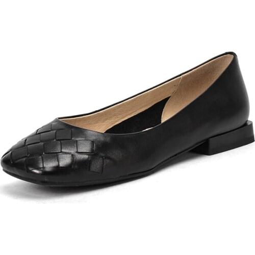 Osunlina Woman Flats 1.5cm Low Heels Square Toe Slip On Balck Genuine Leather Comfortable Concise Leisure Handmade Lady Shoes