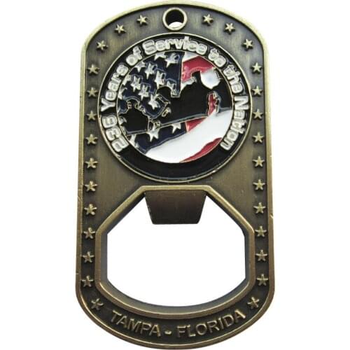 Antique Bottle Opener Commemorative Coin with Dog Tag Ball Chain