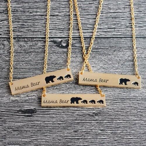 Mama Bear Engraved Animal Pendant Necklace Mother Kids Love Necklace Simple Fashion Mom and Kids Children Jewelry
