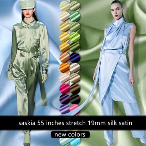 50 cm/lot) solid elastic satin fabric for sewing 55 inches 19 mm silk stretch charmeuse cloth telas textile new colors