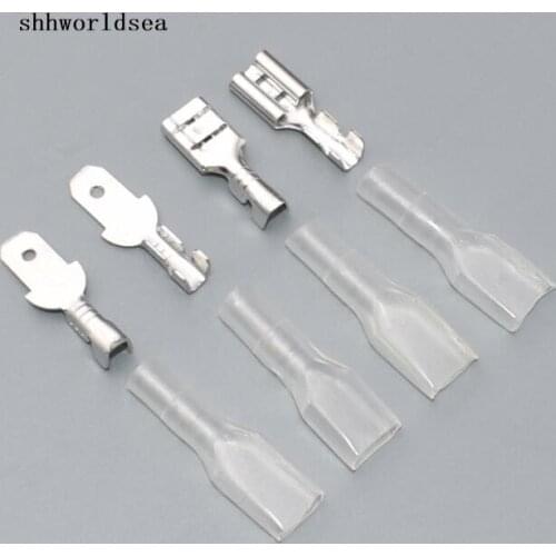 Shhworldsea copper and cover 4.8mm male female Crimp Terminal Spade Connector thickness car socket