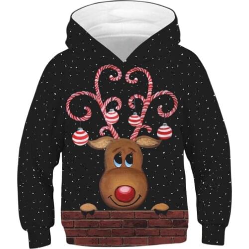 Christmas Style Boys And Girls Hooded Sweatshirt 3D Print Cartoon Animal Pattern Santa Claus Coat For Kids Children Clothing