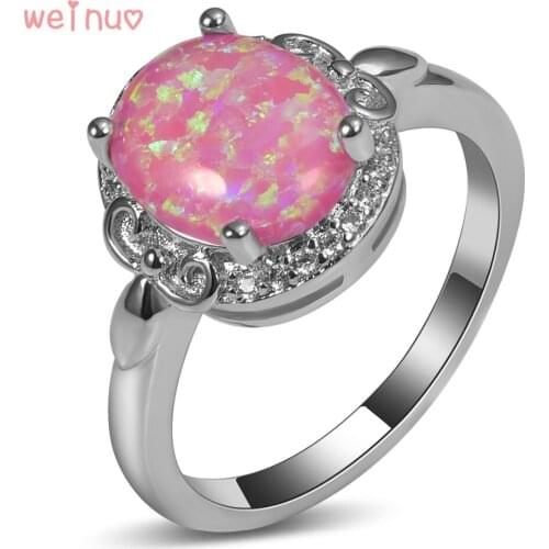 Weinuo Oval Pink Opal White Crystal Ring 925 Sterling Silver Top Quality Jewelry Wedding Ring Size 5 6 7 8 9 10 11 A258