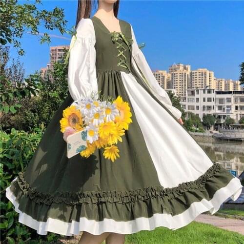 Japanese Women Lolita Dresses Girl Victorian Vintage Bow Lace Princess Party Dress Sundress Midi Dress Femme Vestidos