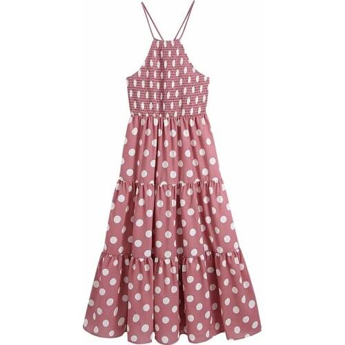 YENKYE Vintage Polka Dot Sexy Backless Halter Dress Women Sleeveless Holiday Long Maxi Dress Summer Vestido