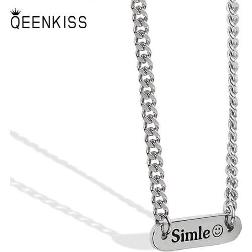 QUEENKISS NC672 2021 Fion Jewelry Wholesale Fashion Lady Girl Birthday Wedding Retro Smiley 925 Silver Pendant Necklace