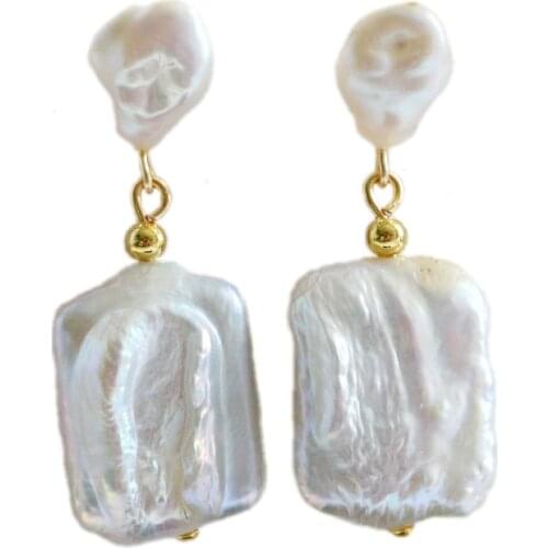 Pearl earrings, baroque pearls, square, white, shaped jewelry, gold and silver, ladies earrings, bohemian style