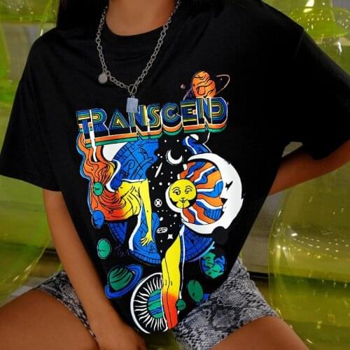 Space Girl T-shirt Womens 2021 Summer Harajuku Fashion Letter Print Short Sleeve Graphic T-shirt Womens XL Top Street T-shirt