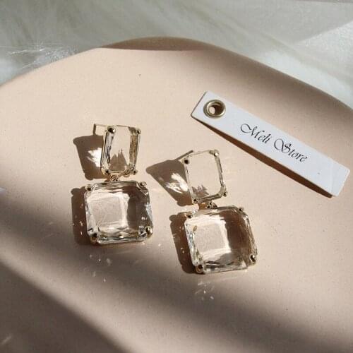 Women Elegant Square Transparent Crystal Earrings Exquisite Luxury Contracted Geometric Earrings Personality Fashion Jewelry