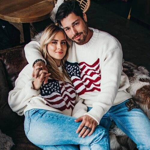 Female pollover sweater women causal america flag soft sweater top autumn winter Knitted long sleeve korean oversize sweater