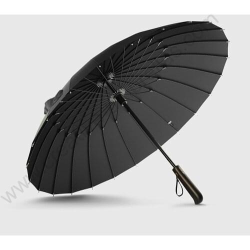 100cm Hand open anti-thunder 24 fiberglass ribs solid colour business windproof umbrella water repellent wooden car parasol
