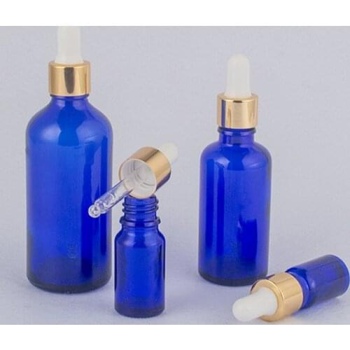 10ml Blue Incense Essential Oil Bottle with Bright Gold Dropper Glass Thick Cosmetic Packaging Oil Bottle 100PCS/LOT