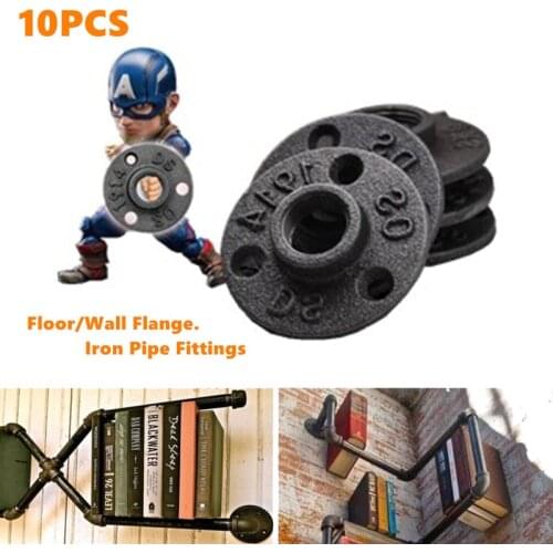 10Pcs Black Decorative Malleable Iron Floor/Wall Flange Malleable Cast Iron Pipe Fittings BSP Threaded Hole