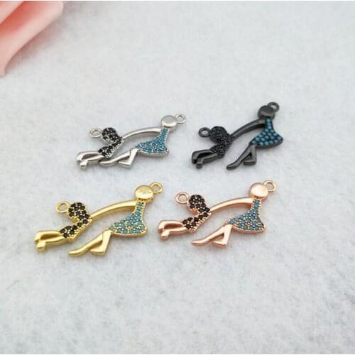 10 Pieces CZ zircon Micro Pave girl Connector Double Bails Beads Charm,for DIY Bracelets necklace Jewelry Finding CT403