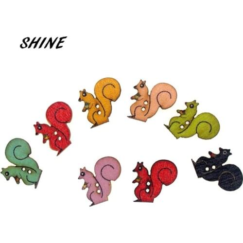 100PCs Wooden Sewing Buttons Scrapbooking Squirrel Multicolor Mixed Two Holes 21 x 20mm Costura Botones Decorate bottoni botoes