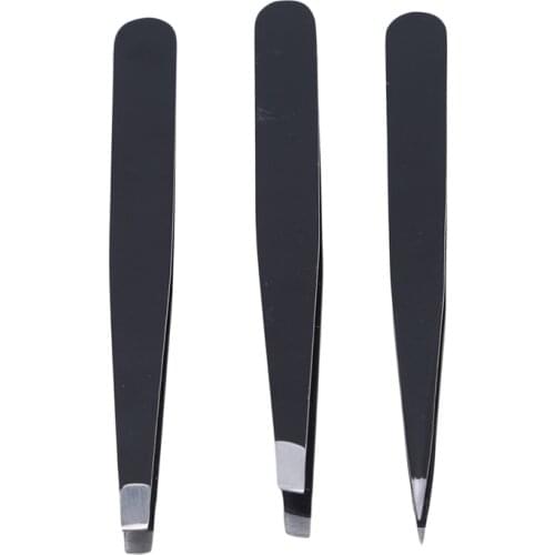 2020 New Hot Sale 3Pcs Eyebrow Tweezers Stainless Steel Pointed / Tilted Pointed / Flat Hair Removal Makeup Kit