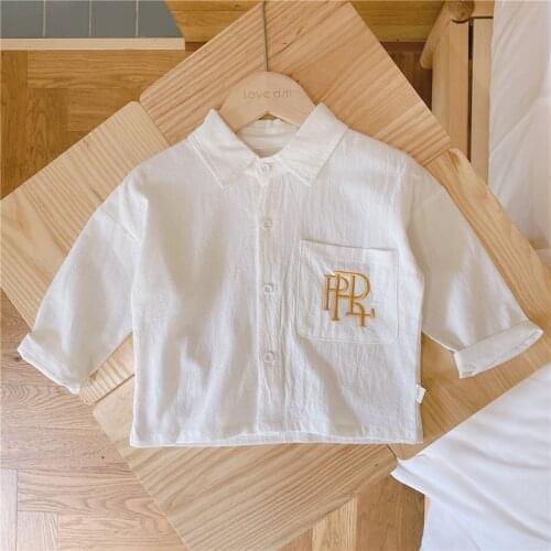 2021 Spring autumn boys girls letter embroidery cotton shirts Korean style children kids long seeve loose tops clothes