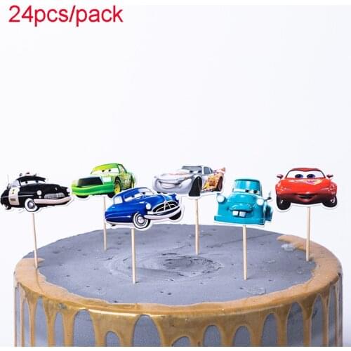 24pcs Disney Cars Cartoon Cake Topper Lightning Mcqueen Birthday Cake Topper Cars Happy Party Supplies Cars Cake Decorations