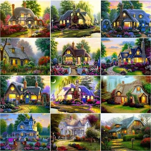 5d DIY Diamond Painting House Cross Stitch Kit Full Square Diamond Embroidery Garden Landscape Rhinestones Mosaic Art Home Decor